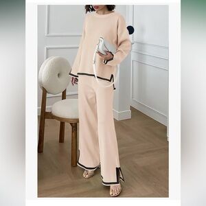 Beige Sweater set with Black Trim